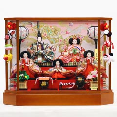 久月 ケース飾り 五人飾り 芥子親王 柳官女 ガラスケース オルゴール付 つるし飾り付 | コンパクトなケース飾り