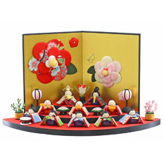 プレミアム 扇面三段 わらべ雛 10人揃い 花満開屏風セット | 超コンパクトなミニサイズのひな人形