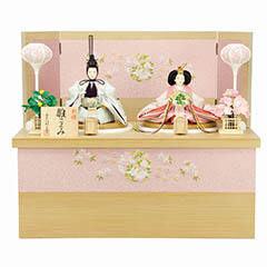雛人形: 雛ごよみ 刺繍 三五親王 木目桃色桔梗小桜 かぶせ式収納箱