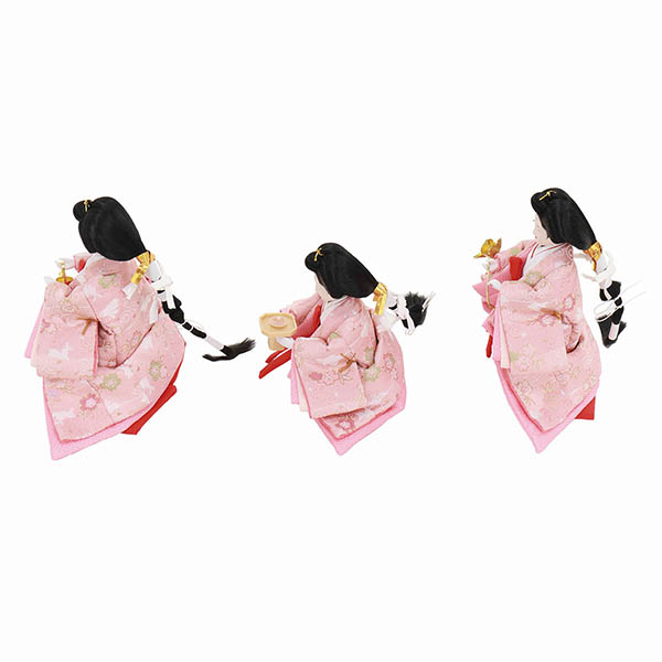 フジキ　 雛人形　御雛 三五親王 柳官女 収納三段飾り 木目 刺繍リボン桜 引き出し式収納箱　詳細画像