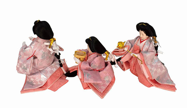 フジキ　 雛人形　雛ごよみ 小三五親王 柳官女 収納三段飾り ピンク桜柄 引き出し式収納箱　詳細画像