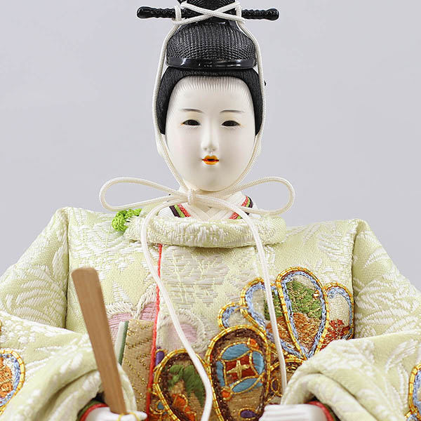 松寿　 雛人形　小出松寿作 金彩京刺繍 十二番親王 アートフラワー 白木 木目 飾り台　詳細画像