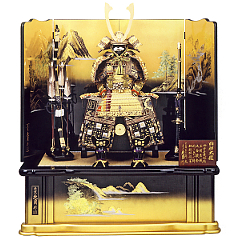 久月作 四神 正絹緋糸褄取縅12号大鎧 四神山水塗屏風飾り 利光監製 【29362】