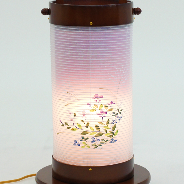 山登盆提灯陽光燈 桔梗ボカシ 絹二重 電気コード式 木製　詳細画像