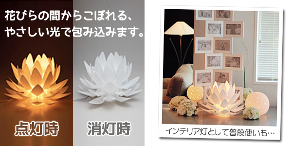 カメヤマ盆提灯Origami-lite　（オリガミライト）　蓮花　XS　ポリプロピレン製　電池式≪コードレス≫　詳細画像