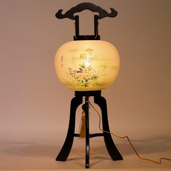 山登盆提灯マグネット式 協和行灯 絹二重 ブラウン色塗 電気コード式 木製　詳細画像