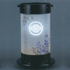 盆提灯: LED光彫刻 常燈明 黒塗 紫葉 木製 電気コード式（LED仕様） 【家紋入代込】 【組立不要】