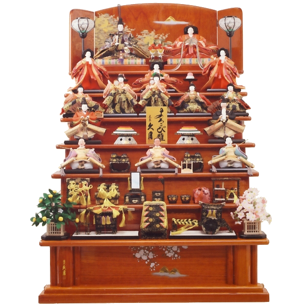 久月作 衣裳着 桐製七段飾 十五人揃 木製道具 十番親王 小三五揃 【7132】