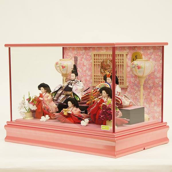 吉徳　 雛人形　ケース入り 小芥子親王 柳官女 五人飾り おひなさま ガラスケース　詳細画像