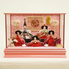 雛人形: ケース入り 小芥子親王 柳官女 五人飾り おひなさま ガラスケース