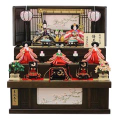 芥子親王 柳官女 五人飾り 三段収納飾り 優美桜 （引き出し式収納箱） | 収納タイプの三段飾り