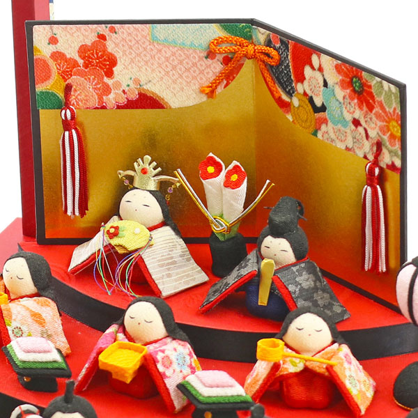 　リュウコドウ　雛人形　プレミアム 扇面三段 わらべ雛 10人揃い 房飾り付金屏風 まり飾りセット　詳細画像