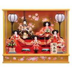 雛人形: 花蓮 五人 ガラスケース飾り オルゴール付き