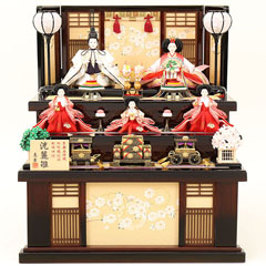 雛人形: 京都西陣織 三五親王 柳官女 五人揃い 収納飾り