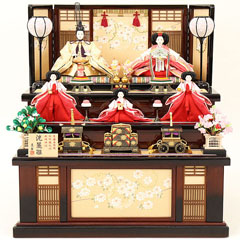 雛人形: 京都西陣織 小十番親王 大芥子官女 五人揃い 収納飾り