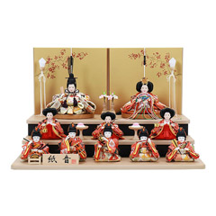 雛人形: 紙音 木目調 三段飾り 京十五番親王 1.5寸官女 十人揃い