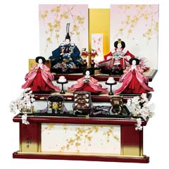 雛人形: 京香 十番親王 三五官女揃い 五人 駿河塗り台 三段飾り