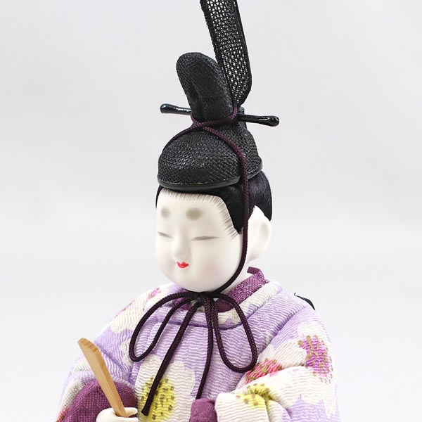 雛人形 真多呂 真多呂作 木目込み雛人形 東山雛 円形丸型 市松柄 三日月飾り台 詳細画像