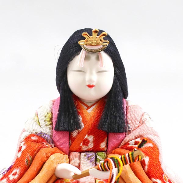 雛人形 真多呂 真多呂作 木目込み雛人形 東山雛 円形丸型 市松柄 三日月飾り台 詳細画像