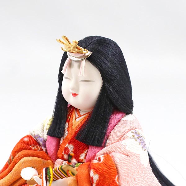 雛人形 真多呂 真多呂作 木目込み雛人形 東山雛 円形丸型 市松柄 三日月飾り台 詳細画像