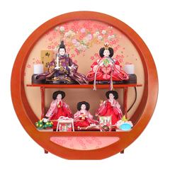 雛人形: 柚子 五人揃い 丸型 円形 アクリルケース飾り