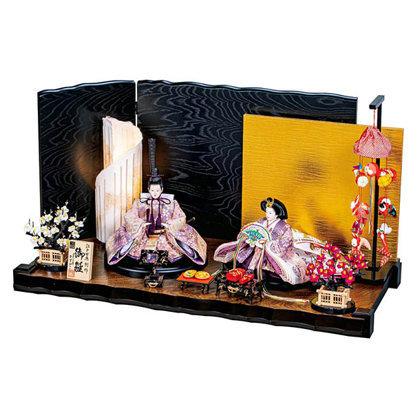 横山一彦作 かさね 小十番親王 つるし飾り付き 木目 親王飾り