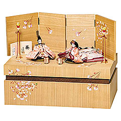 雛人形: 柴田家千代作 さくら 柳親王 手描き桜 木目 収納飾り