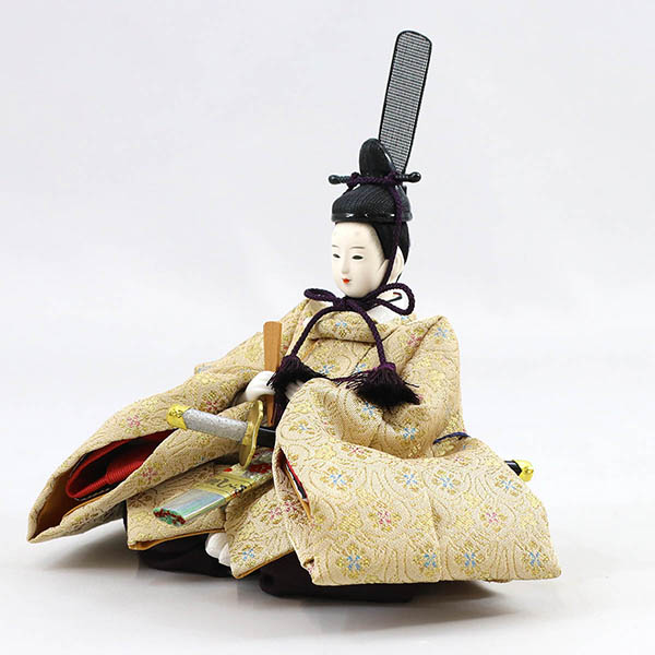 柴田家千代　 雛人形　柴田家千代作 葵 金らん ベージュ/赤 柳親王 裾短衣裳着 金屏風 黒塗り飾り台 平飾り　詳細画像
