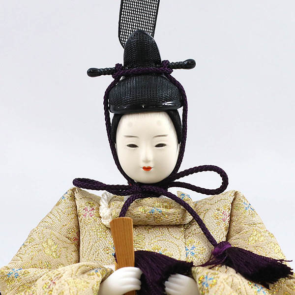 柴田家千代　 雛人形　柴田家千代作 葵 金らん ベージュ/赤 柳親王 裾短衣裳着 金屏風 黒塗り飾り台 平飾り　詳細画像