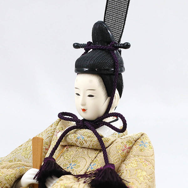 柴田家千代　 雛人形　柴田家千代作 葵 金らん ベージュ/赤 柳親王 裾短衣裳着 金屏風 黒塗り飾り台 平飾り　詳細画像