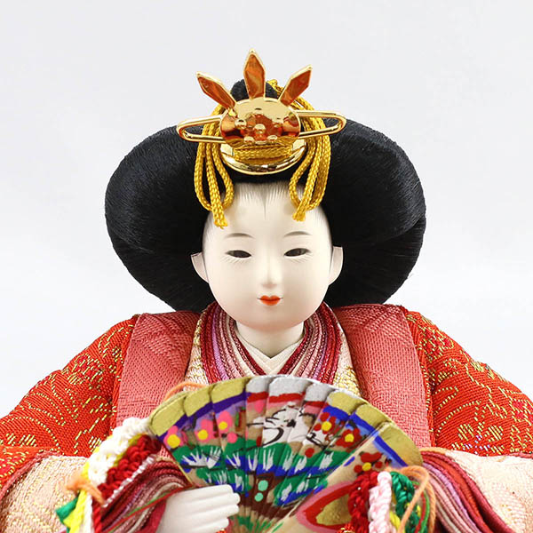 柴田家千代　 雛人形　柴田家千代作 葵 金らん ベージュ/赤 柳親王 裾短衣裳着 金屏風 黒塗り飾り台 平飾り　詳細画像
