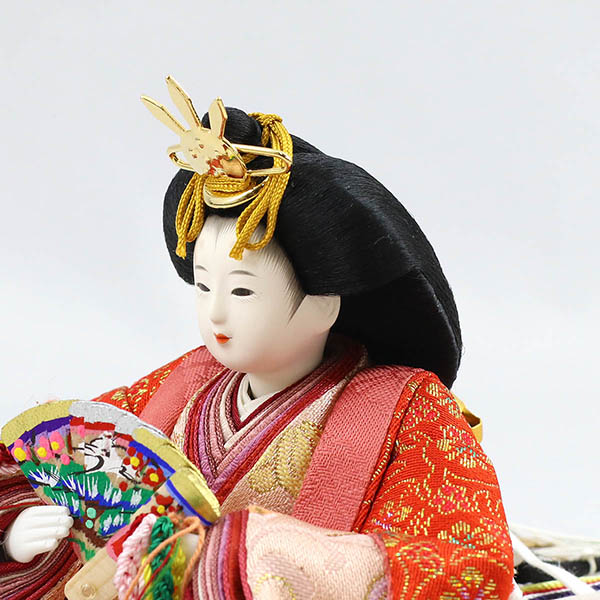 柴田家千代　 雛人形　柴田家千代作 葵 金らん ベージュ/赤 柳親王 裾短衣裳着 金屏風 黒塗り飾り台 平飾り　詳細画像