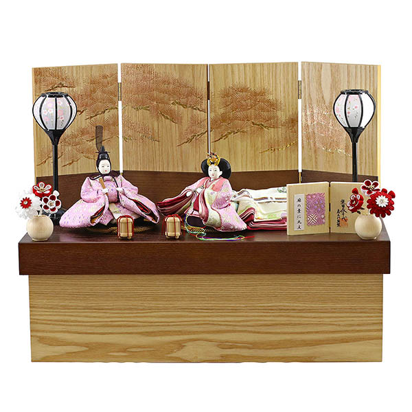 葵 麻の葉に丸文 薄紫ピンク 柳親王 裾長衣装着 つまみ細工紅白梅 扇面松文様屏風 タモ材 木製収納