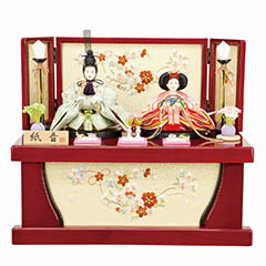 雛人形: 紙音 小芥子親王 塗桐赤桜むすび かぶせ式収納箱