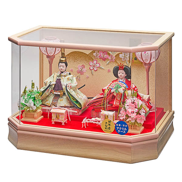 雛人形 藤翁 ちさと 小三五 親王飾り 六角ホワイトオークボカシ 刺繍バック アクリルケース飾り 詳細画像 藤翁 雛人形 ちさと 小三五 親王飾り 六角ホワイトオークボカシ 刺繍バック アクリルケース飾り 詳細画像