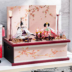 雛人形: 平安豊久作 きらら 芥子親王 ピンク桜柄台屏風 収納飾り
