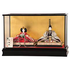 雛人形: 平安寿峰作 京雅 京十一番親王 黒塗り 金バック ガラスケース飾り