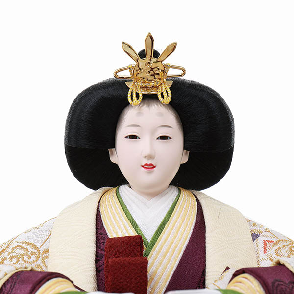 フジキ　 雛人形　優香作 衣裳着 京十番親王 四曲黒溜塗黒地金襴桜屏風 黒溜塗飾り台　詳細画像