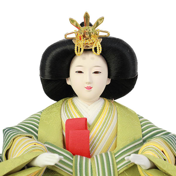 フジキ　 雛人形　優香作 衣裳着 京十二番親王 小倉織 二曲変速古代屏風 木製 飾り台　詳細画像