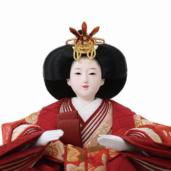 フジキ　 雛人形　優香作 衣裳着 京十二番親王 正絹 四曲越前塗金箔螺鈿桜屏風 黒塗り飾り台　詳細画像
