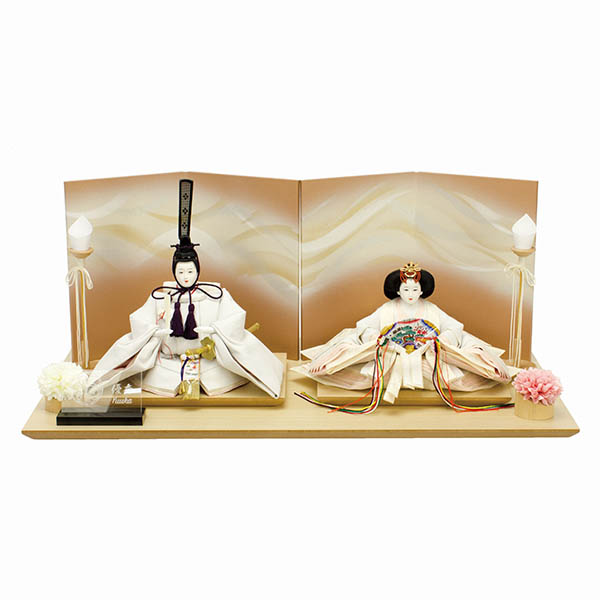 優香作 衣裳着 京十二番親王 正絹 四曲黒艶消し金桜屏風 朱艶消飾り台