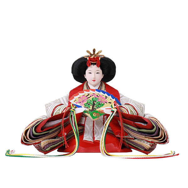 フジキ　 雛人形　雅泉作 衣裳着 芥子親王 三曲花梨のしめ柄屏風 飾り台　詳細画像