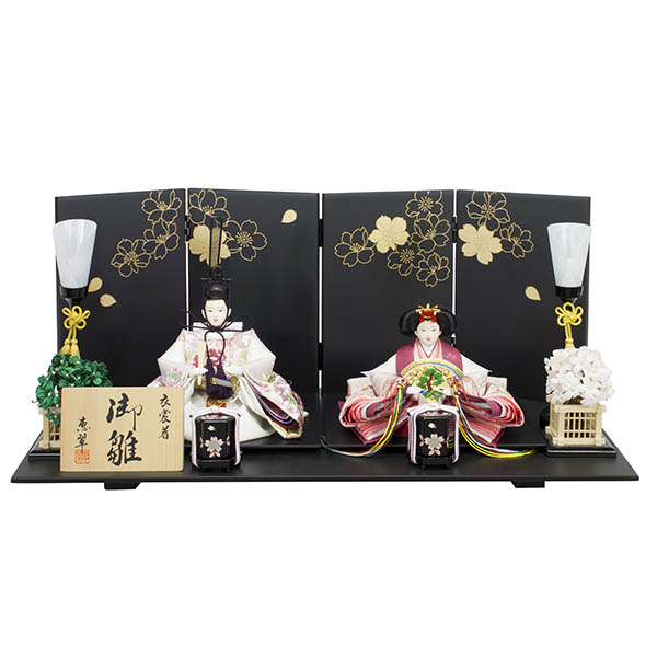 恵翠作 衣裳着 小三五親王 黒石目金桜屏風 飾り台