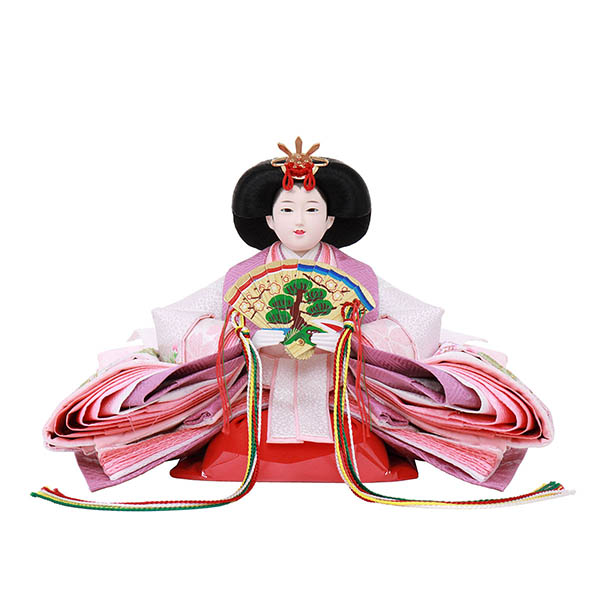 フジキ　 雛人形　恵翠作 衣裳着 三五親王 金箔枝桜屏風 溜塗飾り台　詳細画像
