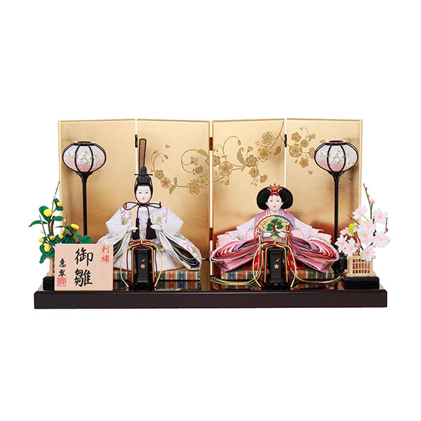 恵翠作 衣裳着 三五親王 金箔枝桜屏風 溜塗飾り台