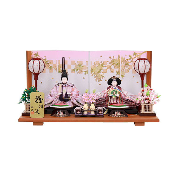 雅泉作 衣裳着 京十一番親王 ピンクボカシ桜屏風 欅色飾り台