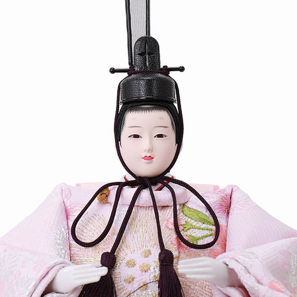 フジキ　 雛人形　恵翠作 衣裳着 小三五親王 刺しゅう 三曲彩桜屏風 木目 白艶消し飾り台　詳細画像