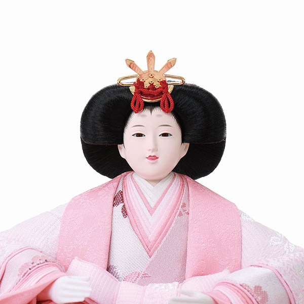 フジキ　 雛人形　恵翠作 衣裳着 小三五親王 刺しゅう 三曲彩桜屏風 木目 白艶消し飾り台　詳細画像