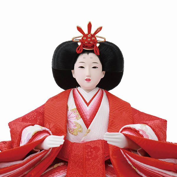 フジキ　 雛人形　雅泉作 衣裳着 小三五親王 四曲木目焦茶屏風 かぶせ式収納箱　詳細画像