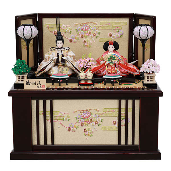 雅泉作 衣裳着 小三五親王 三曲黒溜塗刺繍まり桜屏風 引き出し式収納箱